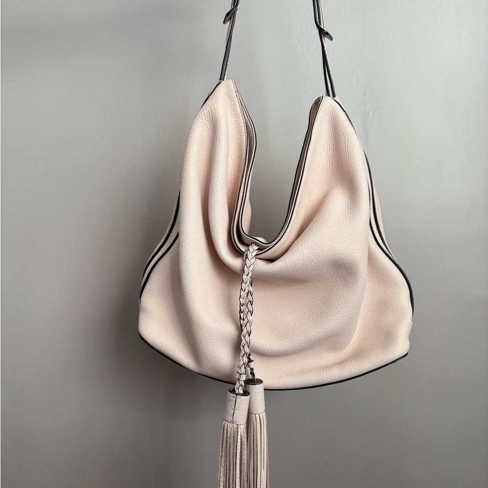 Rebecca Minkoff Cream Light Pink Leather Hobo Bag with Tassels